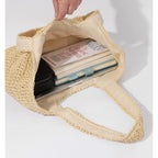 GOLDTIMO Beach Bags for Women - Summer Soft Large Woven Shoulder Purse Handbag, Beach Tote Straw Bag for Summer Vacation