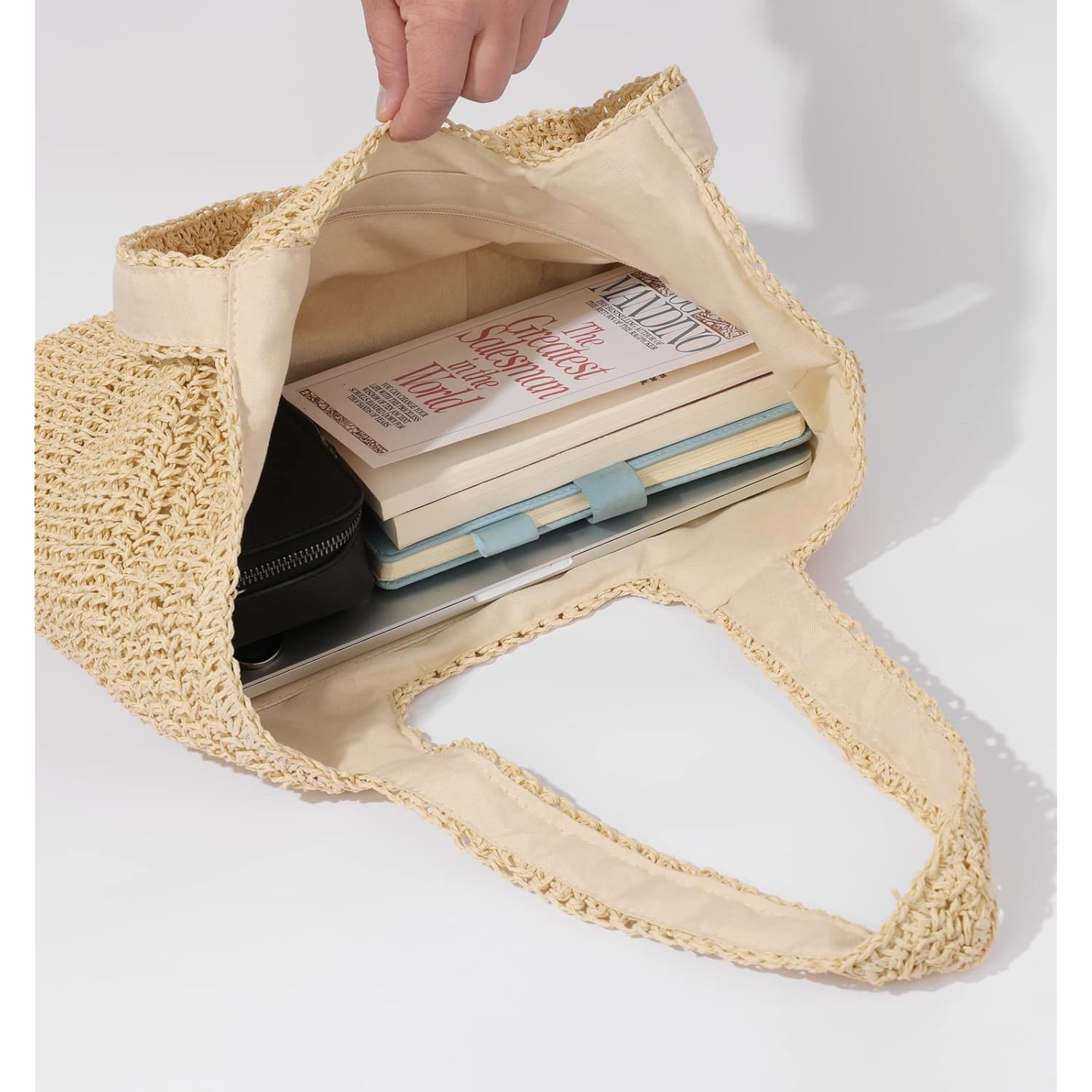 GOLDTIMO Beach Bags for Women - Summer Soft Large Woven Shoulder Purse Handbag, Beach Tote Straw Bag for Summer Vacation