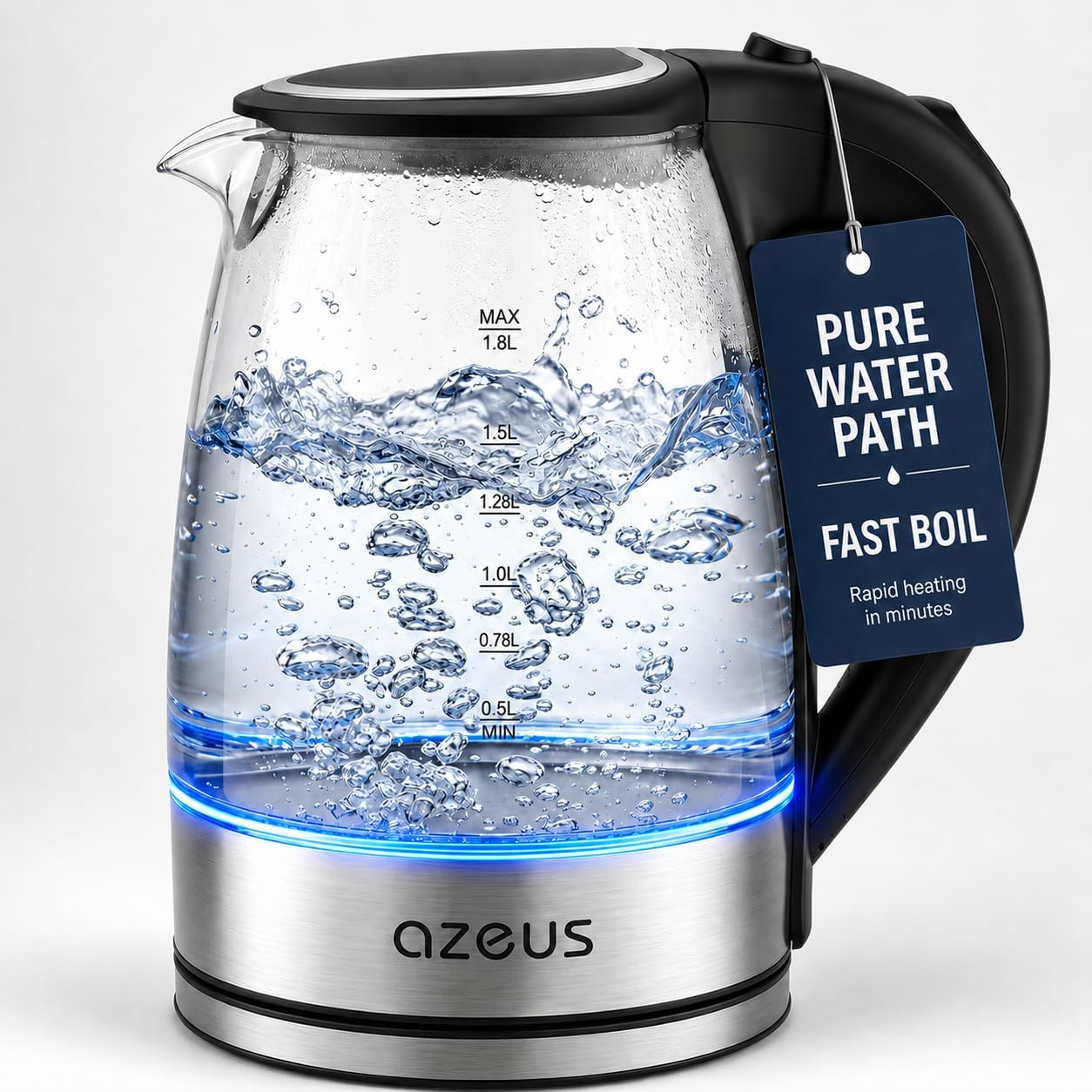 Azeus 1.8L Electric Kettle Cx-817 - Fast Boil, Auto Shut-Off, Boil-Dry Protection, 360° Swivel Base - Stainless Steel Water Boiler For Tea, Coffee, And Hot Water