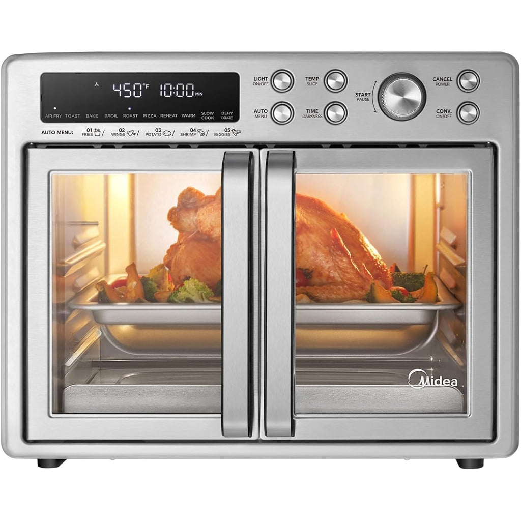 Midea Flexify Classic French Door Toaster Oven Air Fryer Combo, 10-in-1 Large Capacity 26.4 QT Countertop Oven, 25% Faster Cooking and 90% Less Oil, Stainless Steel