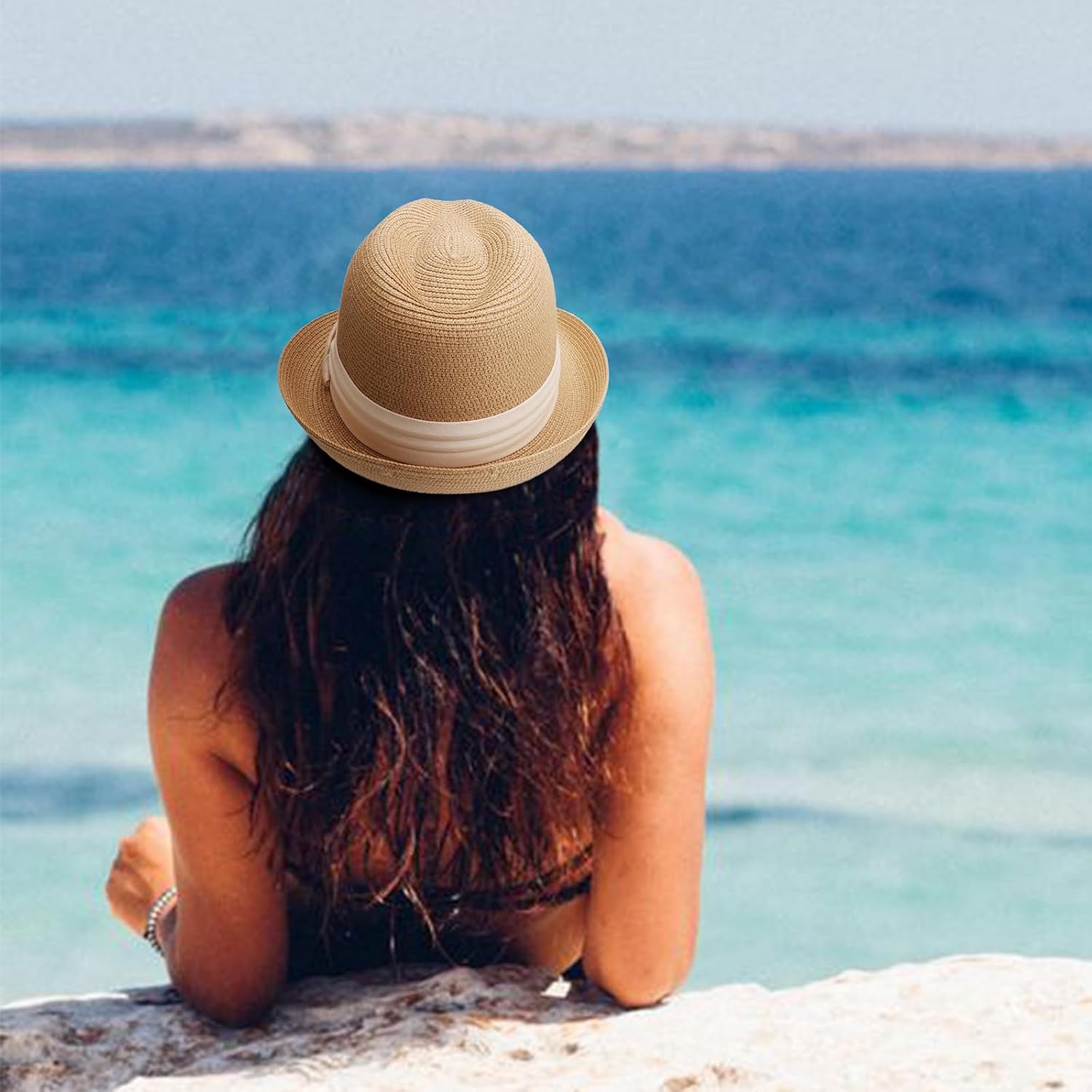Dreshow Women Straw Sun Hat Short Brim Panama Travel Fedora Summer Hat Roll Up Beach Cap For Women Upf 50+