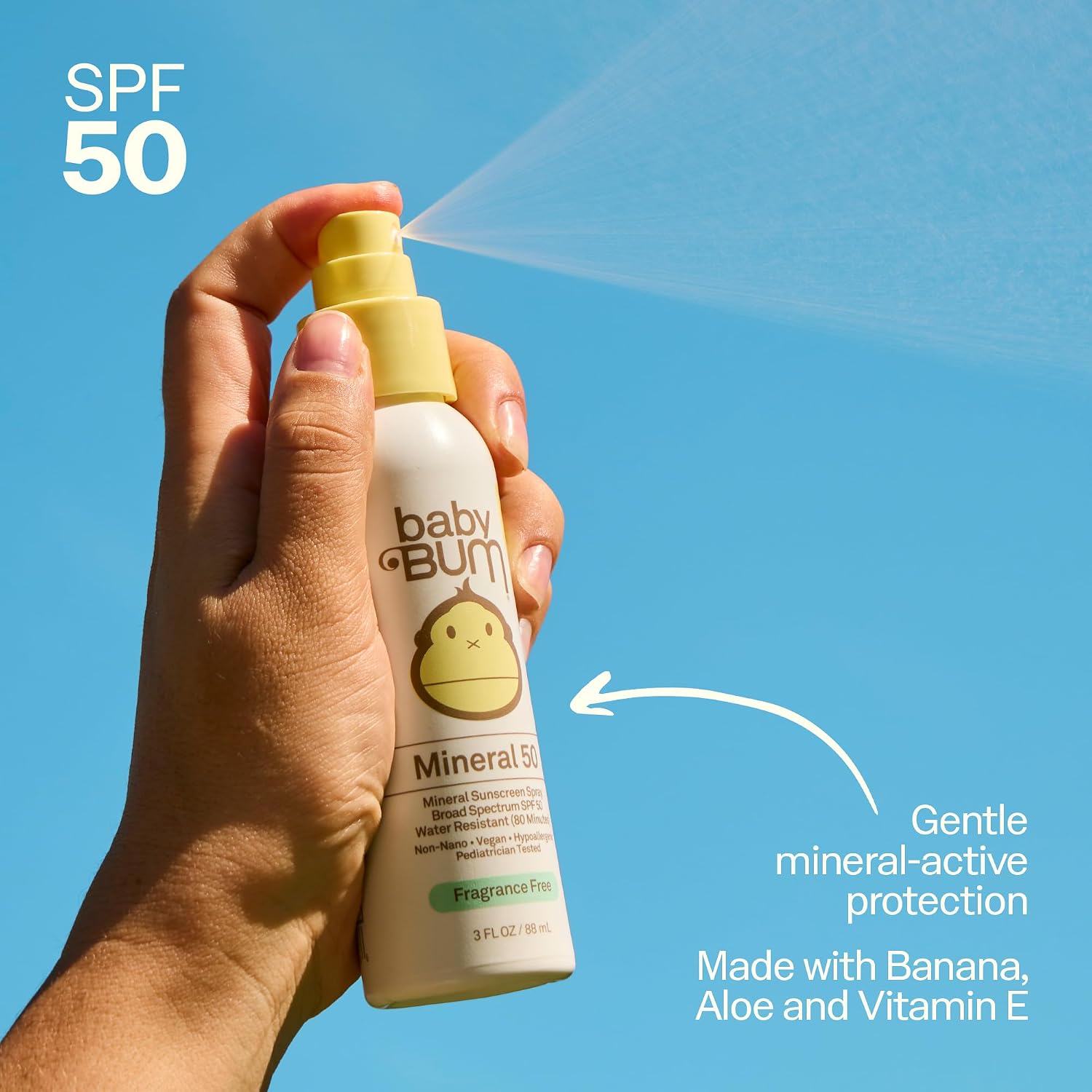 Baby Bum Spf 50 Sunscreen Spray - Mineral Uva/Uvb Face And Body Protection For Sensitive Skin - Fragrance Free - Travel Size - 3 Oz
