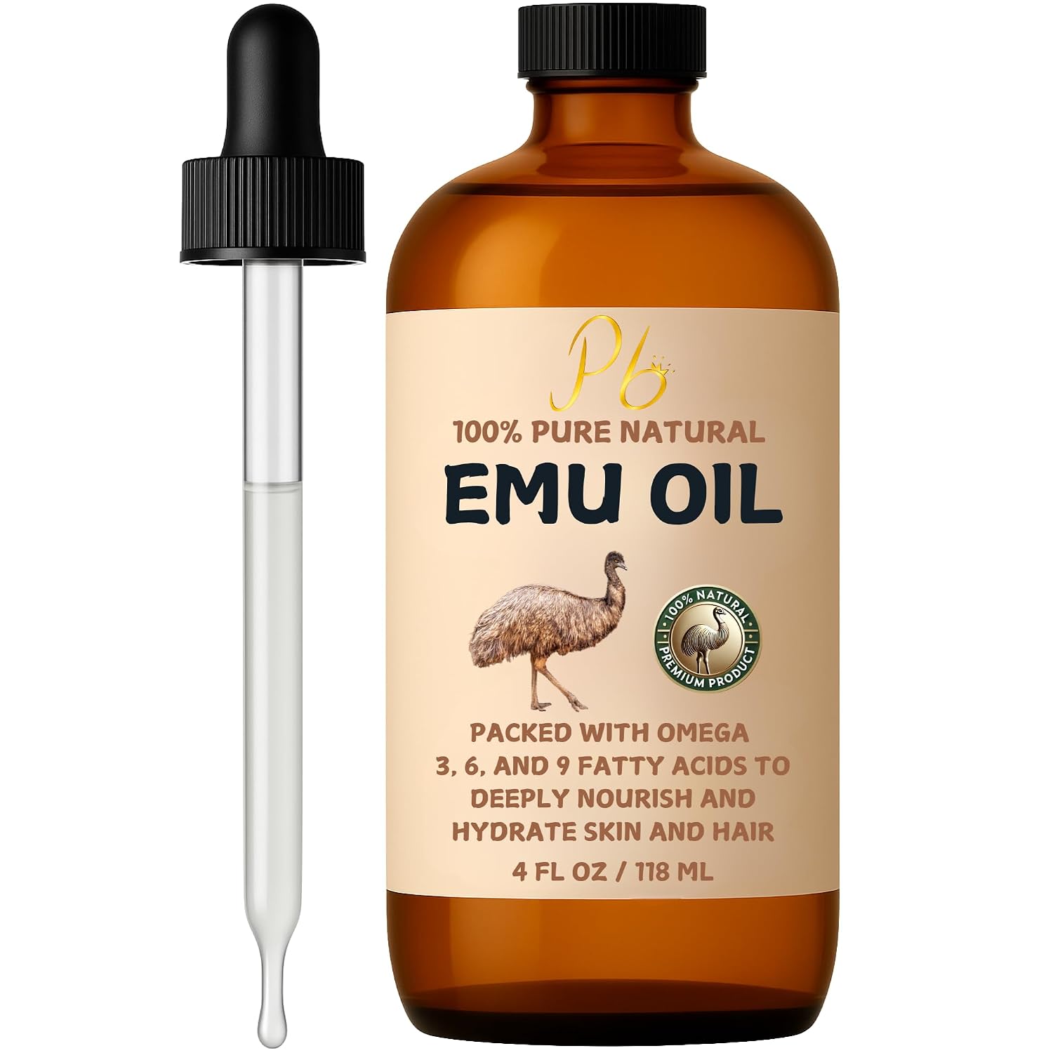 Pomberries Emu Oil, 100% Pure Australian Emu Oil – Refined & Unscented – Natural Moisturizer For Hair, Skin, Face & Body – Helps With Scars, Dry Skin & Massage – 4 Fl Oz Glass Bottle
