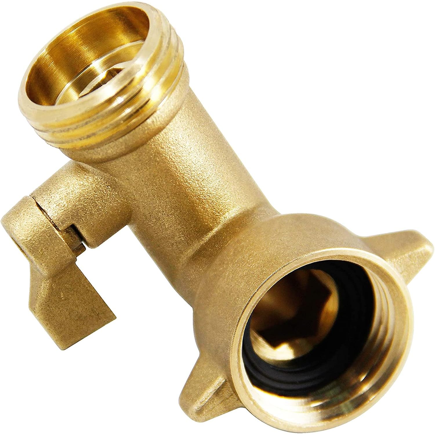 90 Degree Garden Hose Adapter With Shut Off Valves, 3/4" Solid Brass Garden Hose Elbow Connector With 2 Extra Pressure Washers (1)