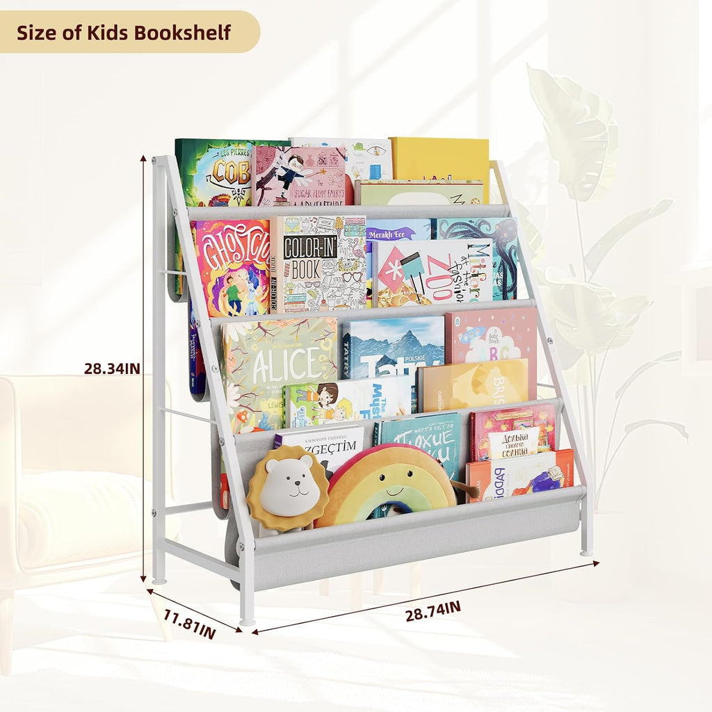4-Tier Kids Bookshelf, Book Shelf For Kids Rooms,Book Rack For Kid With Four Deep Pockets,Nursery Bookshelves For Kid' Playroom, Toddler Bookshelf As A Children'S Gift