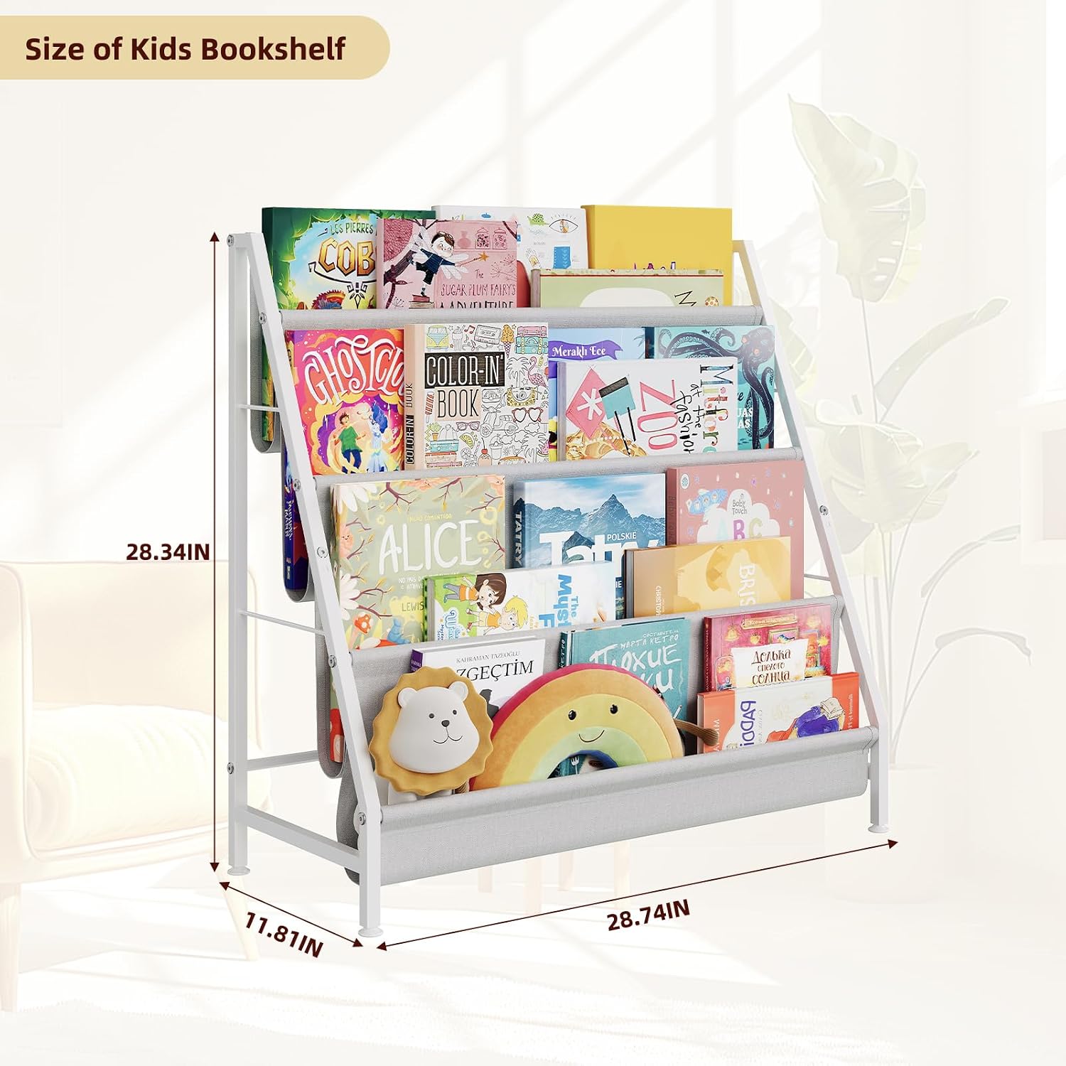 4-Tier Kids Bookshelf, Book Shelf For Kids Rooms,Book Rack For Kid With Four Deep Pockets,Nursery Bookshelves For Kid' Playroom, Toddler Bookshelf As A Children'S Gift
