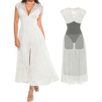 Popilush Women'S Lace Formal Cocktail Sleeveless V Neck Maxi Shapewear Dress Wedding Guest Mother Of Bride Split Dresses