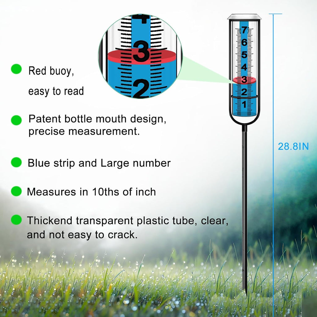 Jmbay Rain Gauge Outdoor, Accurate Rain Gauges Outdoors Best Rated, Tall Rain Gauge For Yard With Stake, Decorative Rain Measure Gauge For Garden, Deck, Lawn With Red Floating Buoy, Adjustable Height