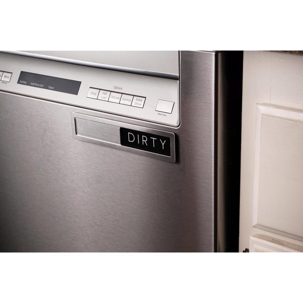 Stainless Steel Dishwasher Magnet Clean Dirty Sign - Premium Magnetic Signs That Say Clean/Dirty - Optional Sticker Adhesive For Non-Metal Surface Dish Washers - Black & White Minimalistic Style