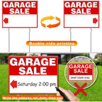Garage Sale Signs, 3 Pcs Yard Signs With Metal Stakes, 17X13 Inch Double Sided Large Corrugated Plastic Garage Sale Kit With Directional Arrows Stickers For Event, Weatherproof, Red