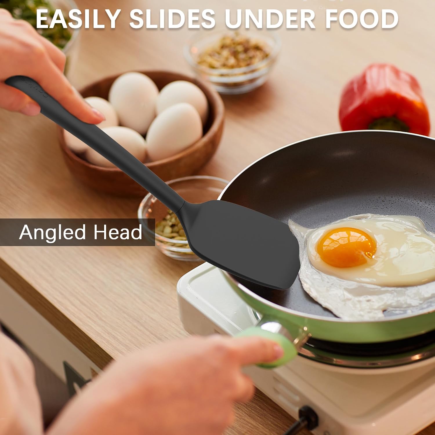 2 Pack Silicone Spatula Set,High Heat Resistant, Bpa-Free | Dishwasher Safe Kitchen Spatula For Nonstick Pans, Solid & Slotted Turners For Cooking, Sautéing, And Flipping, Pureblack