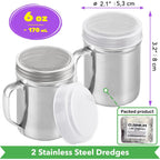 Powdered Sugar Shaker Duster - With Handle - Cinnamon Shaker For Coffee Bar - Fine Mesh Dredge - 6 Ounce, Pack Of 2 | Style: Fine