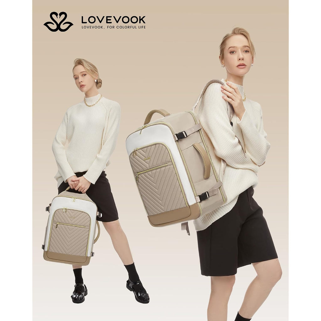 Lovevook Large Travel Backpack For Women, Tsa Carry On Backpack For Airplanes, 40L Personal Item Travel Bag For Women Fits 17" Laptop,Waterproof Carry On Bag Airplane Approved With 3 Packing Cubes