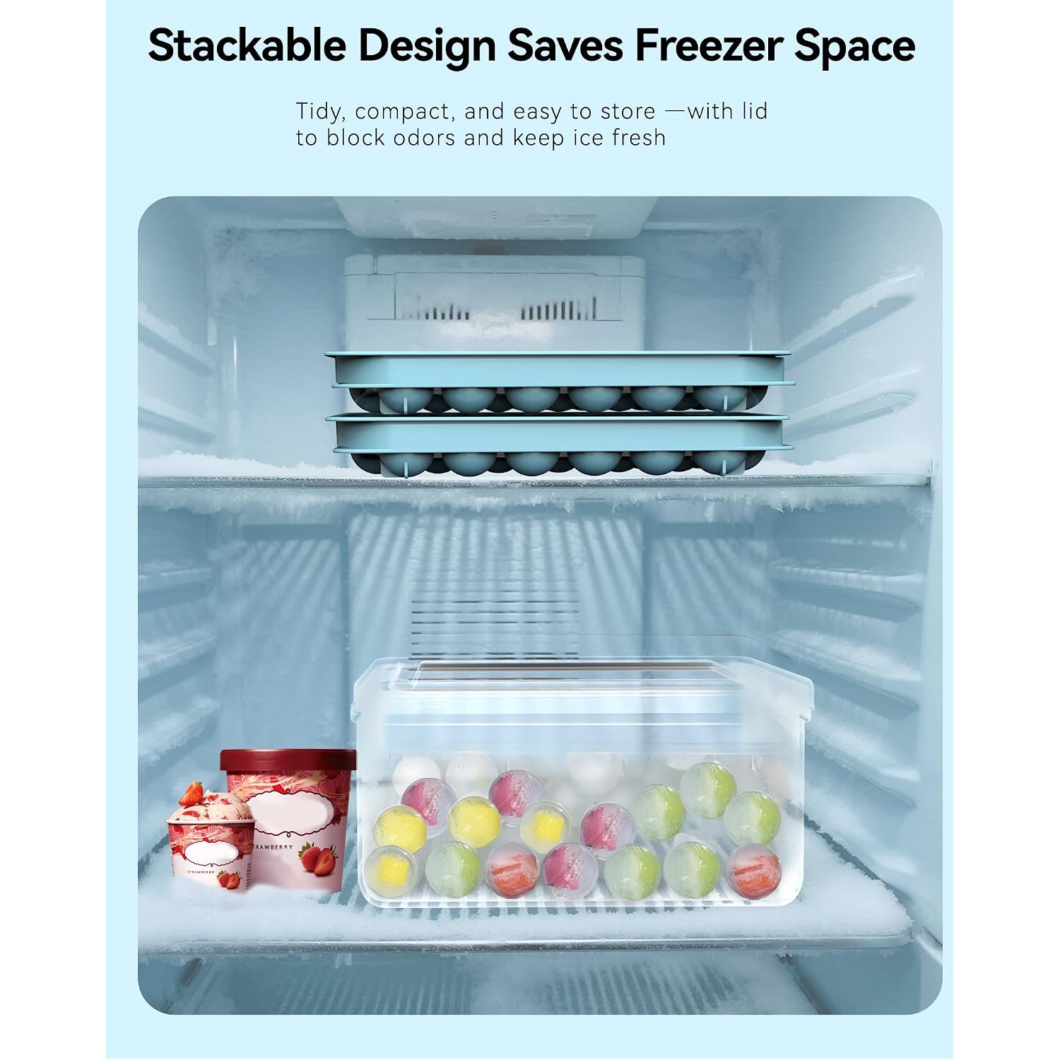Ice Cube Trays With Lid And Bin, Bpa-Free Mini 0.8 Inch Sphere Ice Molds, 2-Pack Small Round Ice Ball Trays, Easy Release, Includes Scoop & Ice Storage Box For Cocktails, Coffee