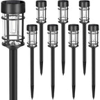 Solar Pathway Lights, 8 Pack Led Solar Lights Outdoor Waterproof, Glass Metal Garden Lighting For Yard Path Landscape Lawn Walkway Driveway, 3000K
