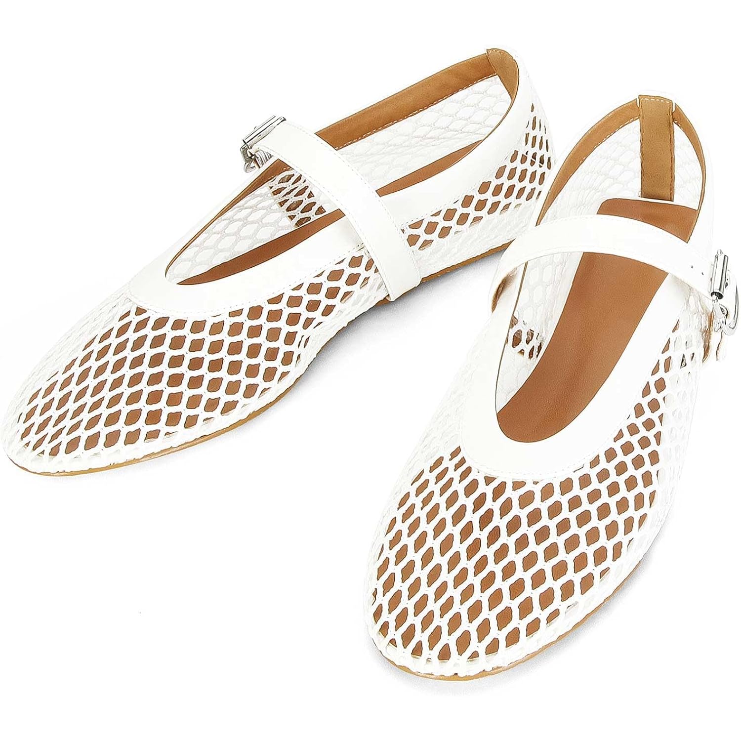 Women'S Mesh Ballet Flats Fishnet Ballerina Flats Buckle Strap Mary Jane Causal Daily Dress Shoes