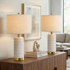 Pokat Ceramic Table Lamps Set Of 2 For Bedroom Living Room, 21.5'' White | Bedside Lamps For Nightstands, Compact Size, Modern Design With Gold Base, Farmhouse Home Decor For Living Room End Table