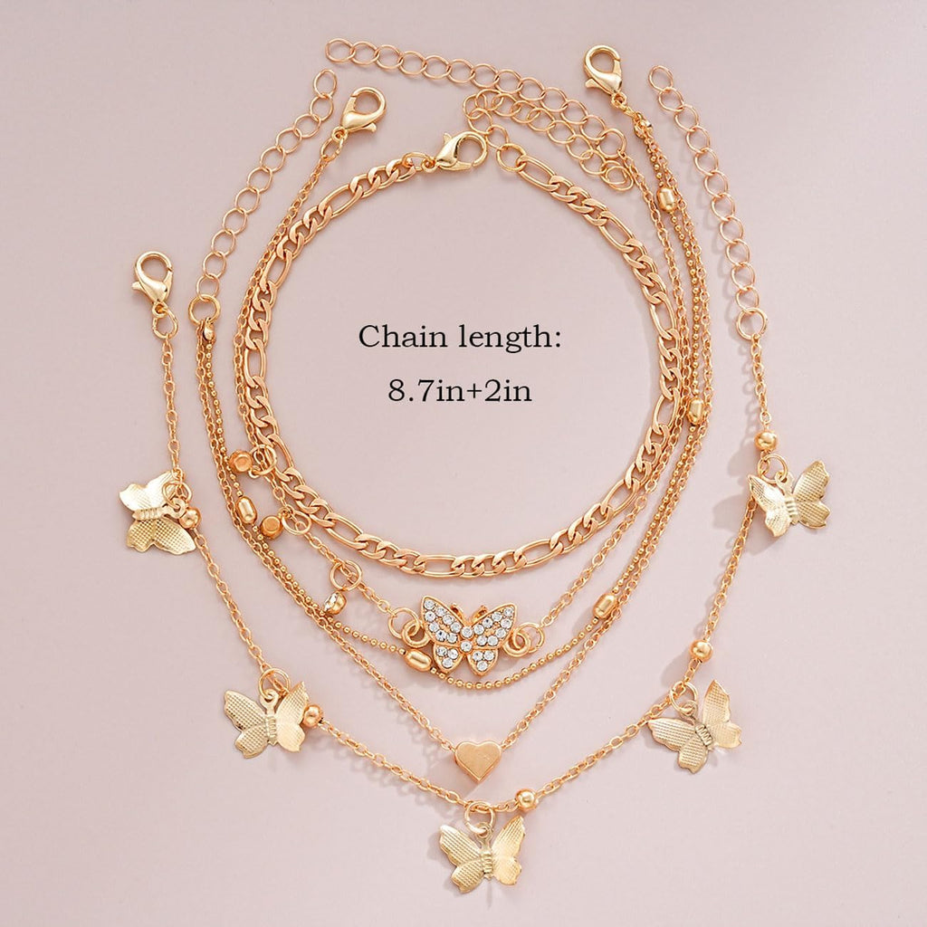 Chain Ankle Bracelet for Women Gold Silver Boho Anklets Set Sun Butterfly Sea Turtle Anklets Beach Adjustable Chain Anklet Summer Waterproof Beach Jewelry for Women