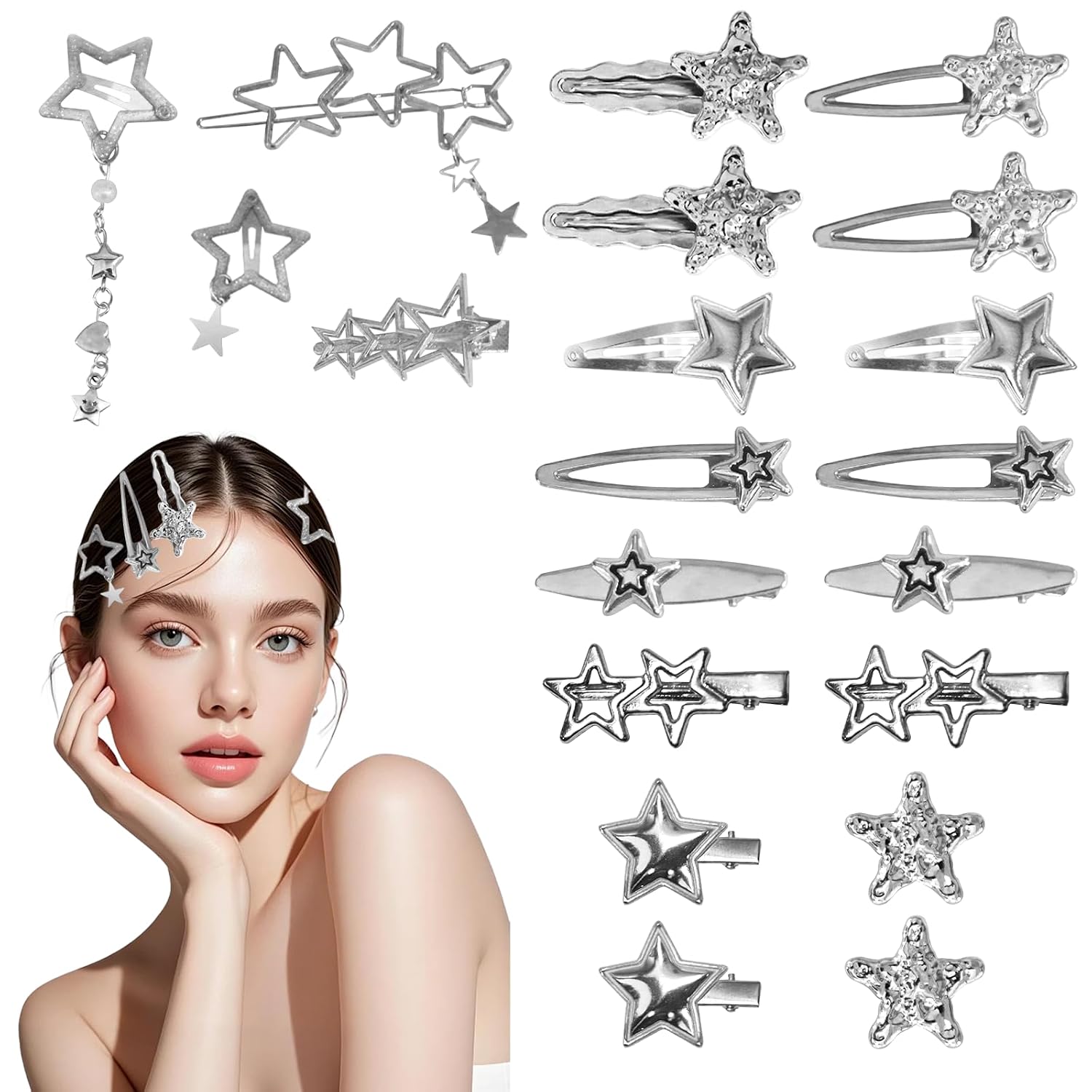 20 Pcs Star Hair Clips 90S Retro Y2K Hair Clips For Women Girls, Metal Non-Slip Barrettes Cute 2000S Hair Accessories Cool Hairpin Set For Party Or Daily Wear