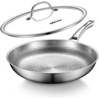 Titanium Pan, 12 Inch Pure Titanium Hammered Pro frying pan with Lid, Non-Toxic Skillet for Cooking, PFAS/PFOA/PTFE Free Cookware, Dishwasher&Oven Safe, Kitchen Induction Compatible