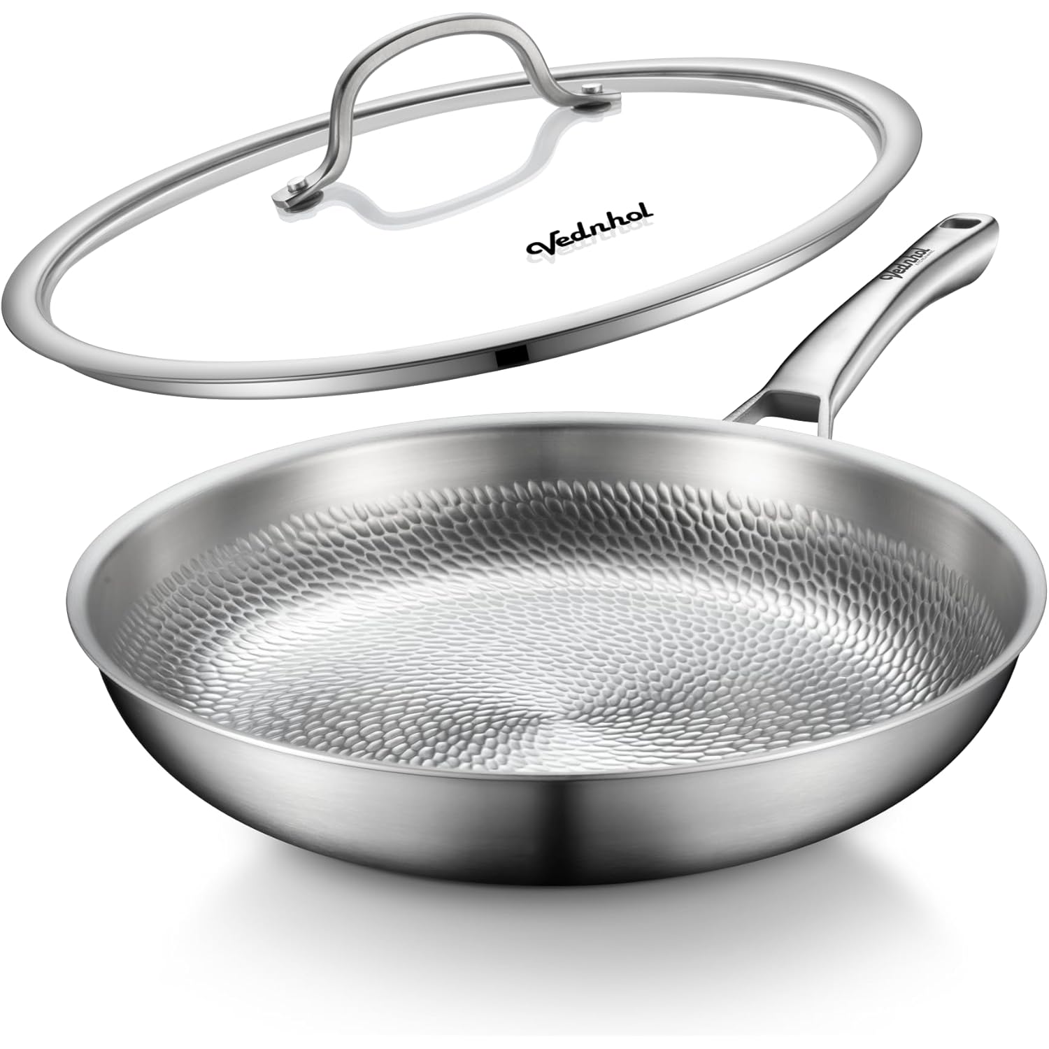 Titanium Pan, 12 Inch Pure Titanium Hammered Pro frying pan with Lid, Non-Toxic Skillet for Cooking, PFAS/PFOA/PTFE Free Cookware, Dishwasher&Oven Safe, Kitchen Induction Compatible