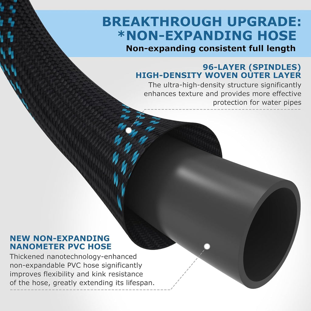 Non-Expanding Garden Hose 100 Ft, Kink Free Flexible Water Hose With 10-Pattern Spray Nozzle, Lightweight Hose Pipe, Leak Proof, 3/4" Swivel Connectors, Super Fabric, Portable Storage Strap