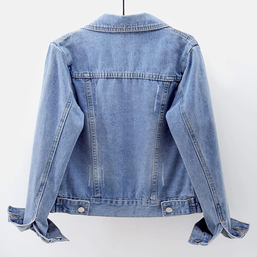 Women'S Casual Jean Jacket Distressed Ripped Denim Jacket Coat With Pockets