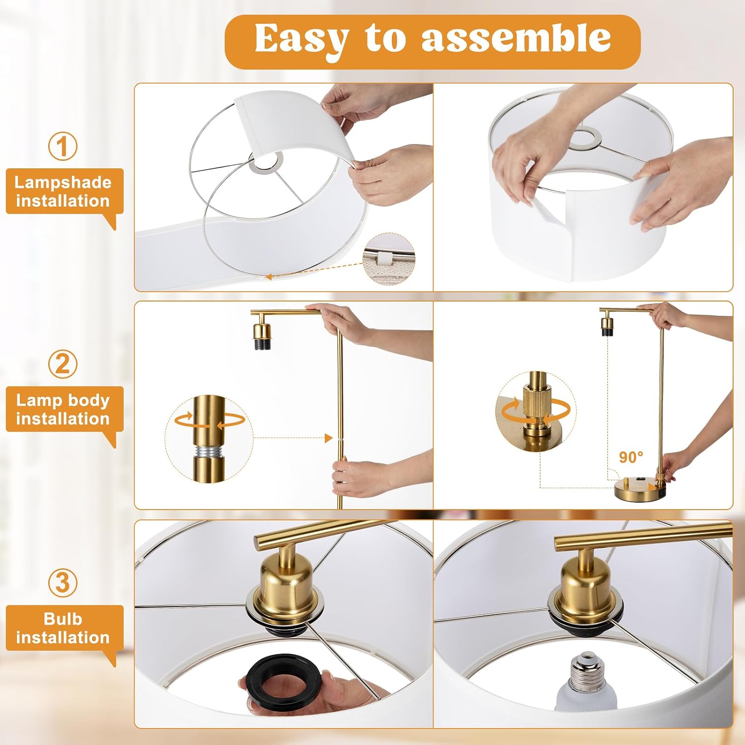 Bedside Table Lamps For Bedroom Set Of 2-Dimmable Nightstand Lamps With Usb Port And Outlet,Modern Gold Lamps With Linen Shade,Tall Desk Lamps For Home Office Bedroom Living Room End Table