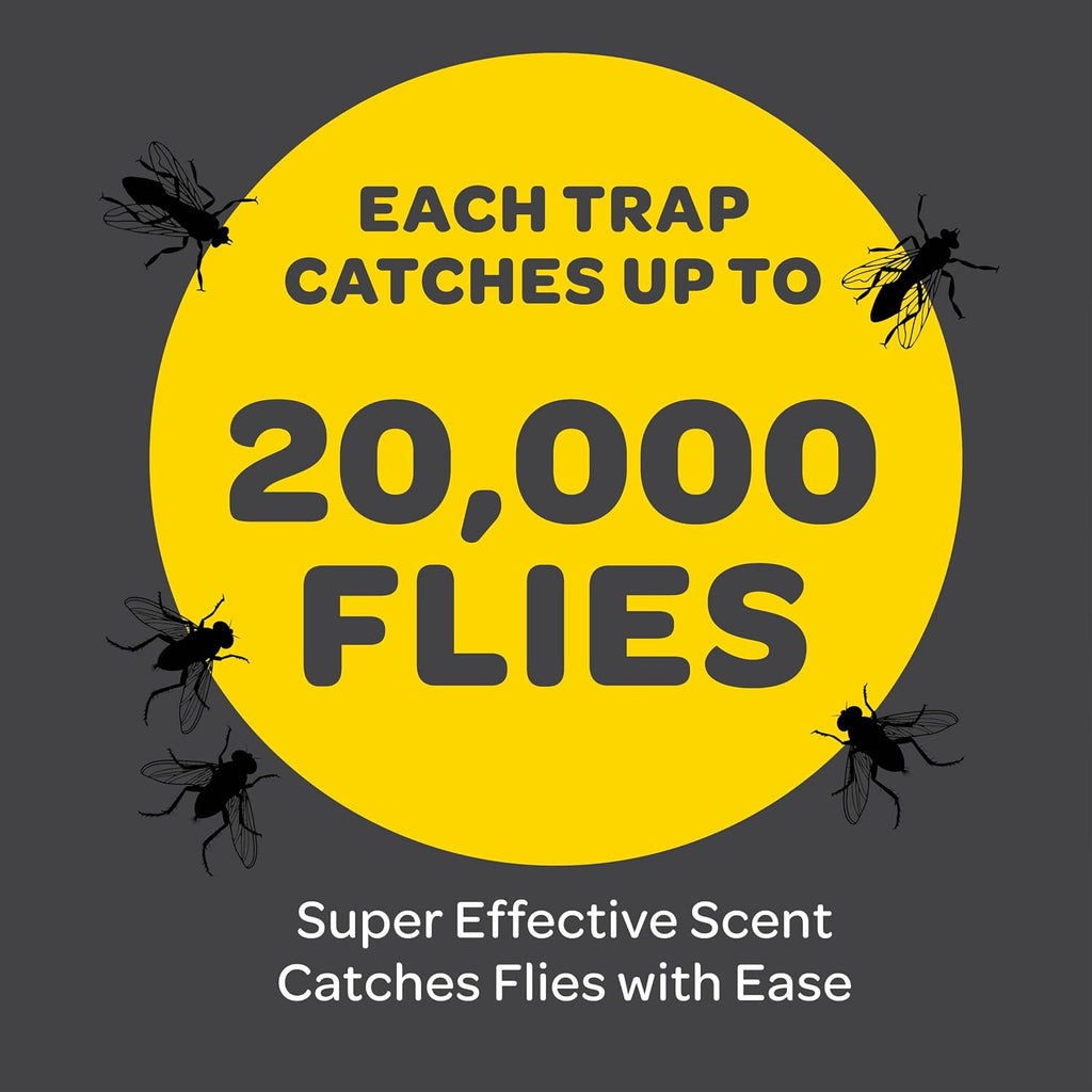 Outdoor Fly Trap [Set Of 2] Fly Traps With Dissolvable Non-Toxic Bait - Fly Repellent For Outdoor Use Only - Controls Flies For Patios, Barns, Ranches Etc. Hanging Fly Traps With Tie Included