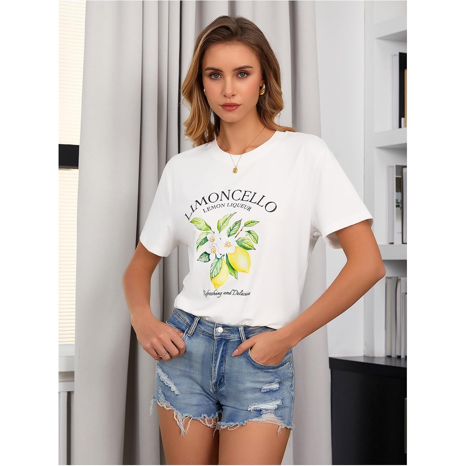 SweatyRocks Women's Lemon Shirts Letter Fruit Printed Graphic Tees Short Sleeve Casual T-Shirt White