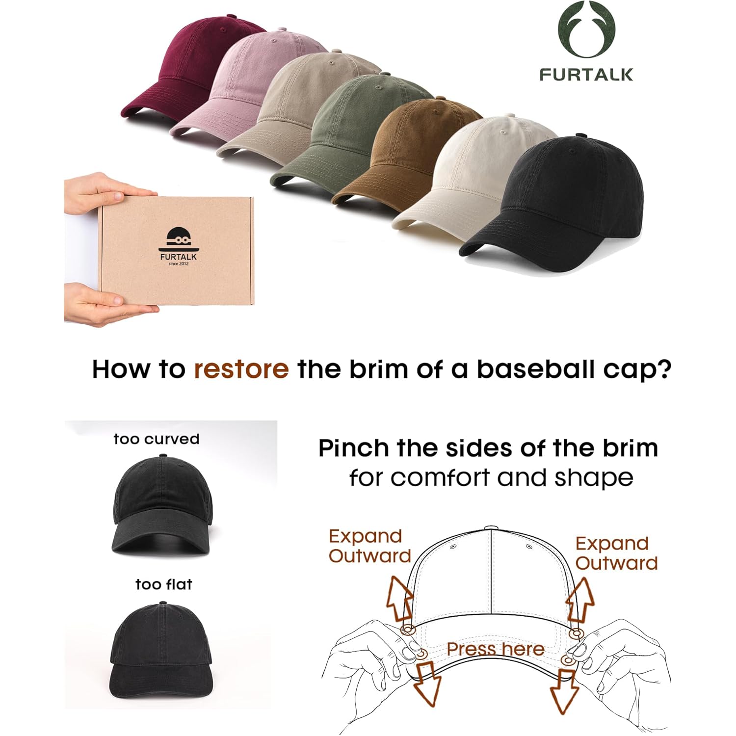 FURTALK Unisex Vintage Washed Unstructured Baseball Cap Washed Cotton Adjustable Dad Hat