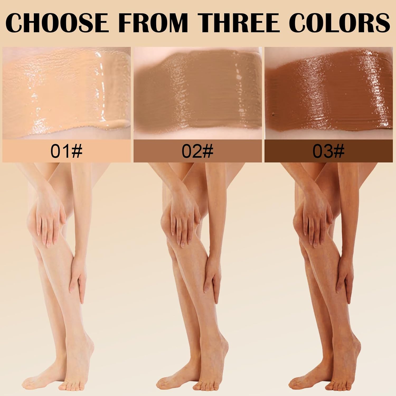 Waterproof Leg & Body Makeup Cream with Puff, Transfer-Resistant Full Coverage Concealer for Tattoos, Scars & Varicose Veins, Long-Lasting Natural Finish Foundation for All Skin Tones, 03
