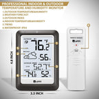 Indoor Outdoor Thermometer Wireless Weather Station, Temperature Humidity Monitor Battery Powered Inside Outside Thermometers With 330Ft Range Remote Sensor And Backlight Display（Metal Black）