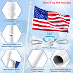 White Flag Pole Kit For House, 5 Ft Thickened Stainless Steel Outside Wall Mount Flagpole For 3X5' American Flag With 1" Tangle Free 360° Rotating Flag Pole Rings Hardware For Porch Residential