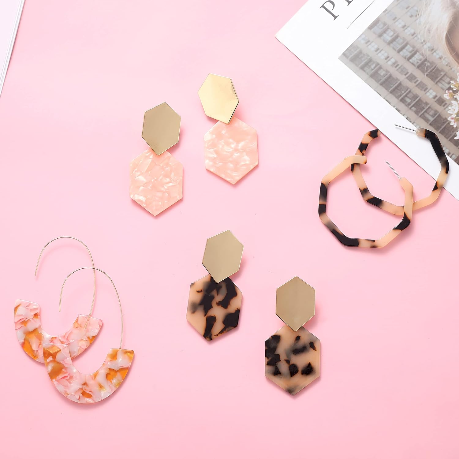 16 Pairs Trendy Statement Acrylic Rattan Earrings for Women-Fashion Summer Beach Vacation Boho Jewelry Set