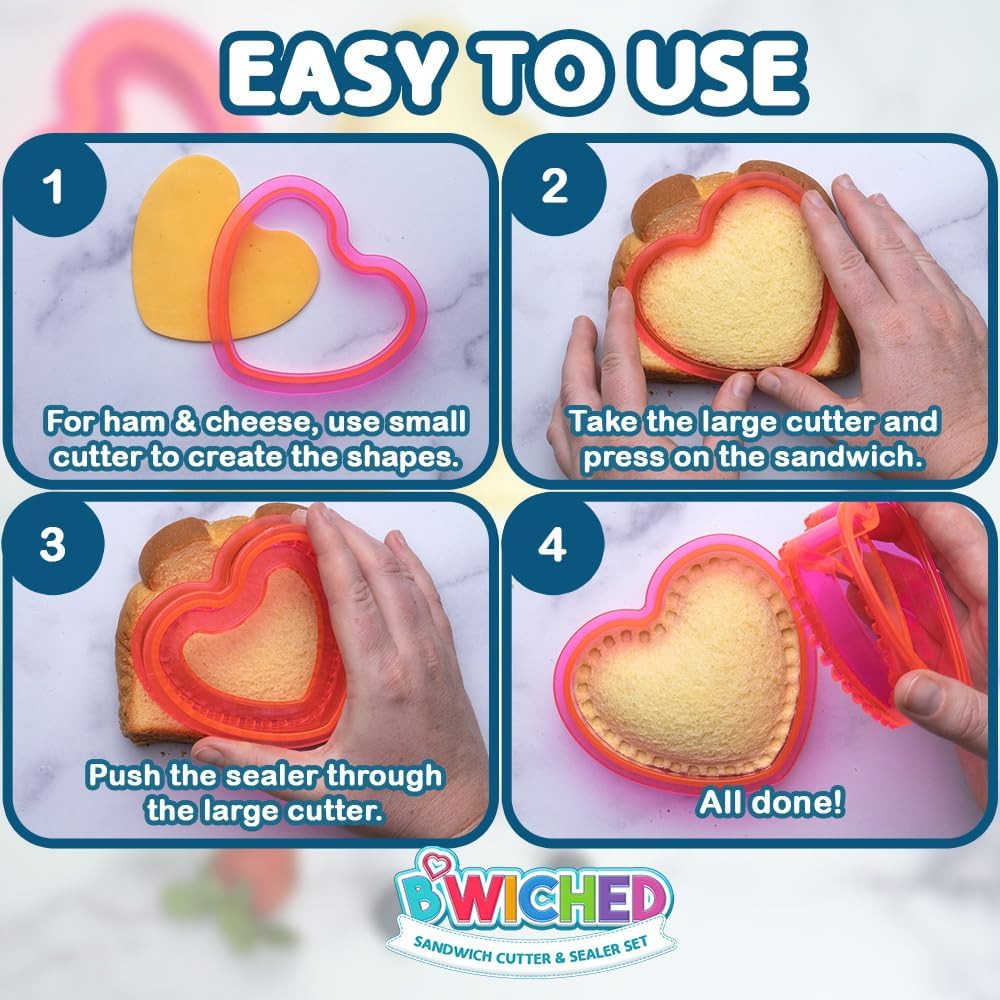 Sandwich Cutter And Sealer - Crustless Sandwich Maker - Great For Lunchbox And Bento Box - Boys And Girls Kids Lunch - Sandwich Cutters For Kids (Heart, Star, Mouse)