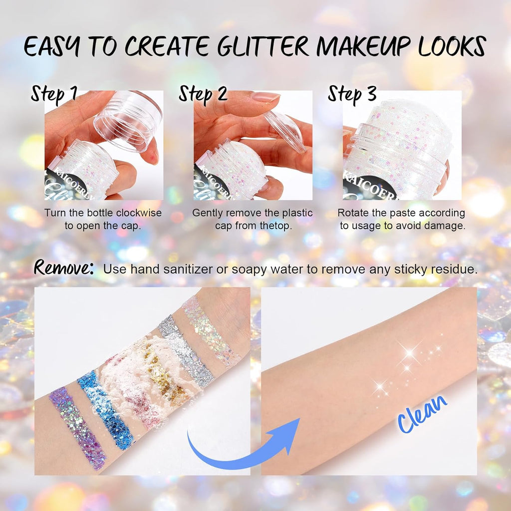 Mardi Gras Body Glitter Gel, Mardi Gras Outfit Body Glitter for Face Body Hair, Chameleon Color Changing Glitter Gel for Rave Party Mermaid Sequins Festival Accessories Shimmer Makeup #10