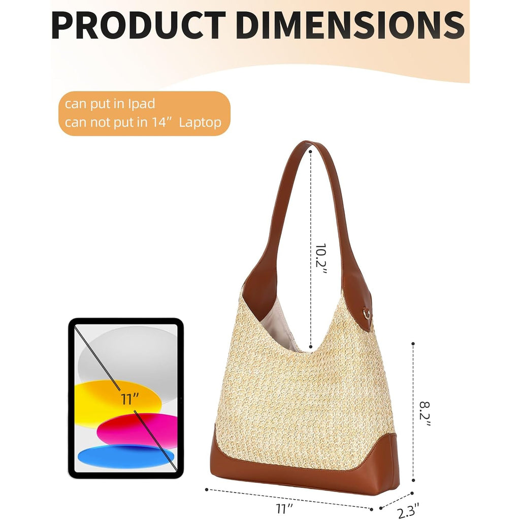 Herald Small Summer Straw Woven Hobo Shoulder Tote Bag For Women | Slouchy Vacation Beach Raffia Shoulder Handbag Tote Purse