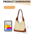 Herald Small Summer Straw Woven Hobo Shoulder Tote Bag For Women | Slouchy Vacation Beach Raffia Shoulder Handbag Tote Purse
