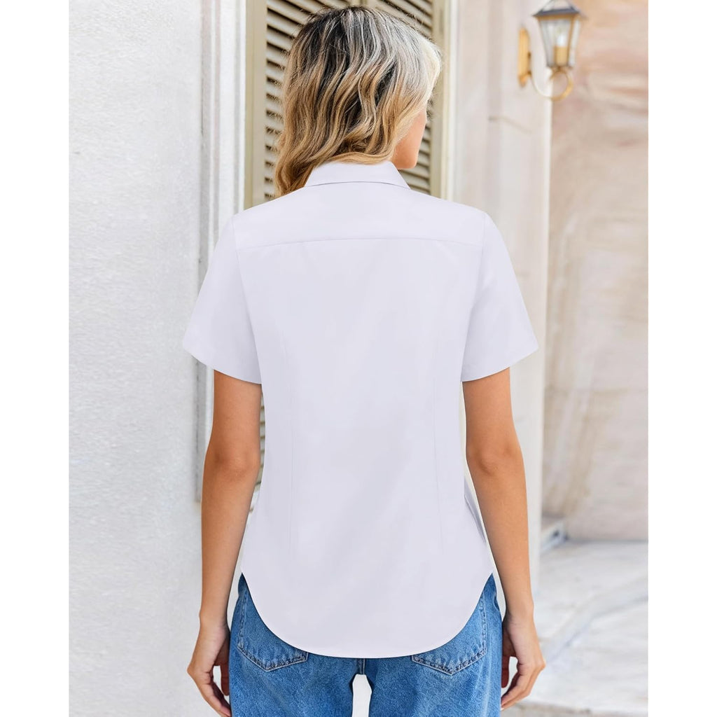 Women Button Down Shirts Short Sleeve Button up Women,Stain Resistant Dress Shirts with Pocket fit Work Blouse