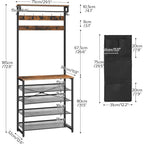Hoobro Hall Tree With Bench, Entryway Coat Rack With Shoe Rack, Shoe And Coat Rack, 5 Tier Shoe Storage Organizer With Oxford Fabric Side Pockets, Adjustable Mesh Shelves, Rustic Brown Bf75Mt01