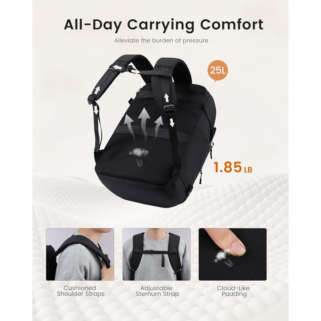 LOVEVOOK Travel Backpack for Women & Men, 25L Airline Approved Personal Item Carry On Backpack, Lightweight with 2 Packing Cubes, Waterproof Daypack for Work, Gym & Weekend Travel, Black