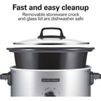 Hamilton Beach 6-Quart Slow Cooker with 3 Cooking Settings, Dishwasher-Safe Stoneware Crock & Glass Lid, Silver (33665G)