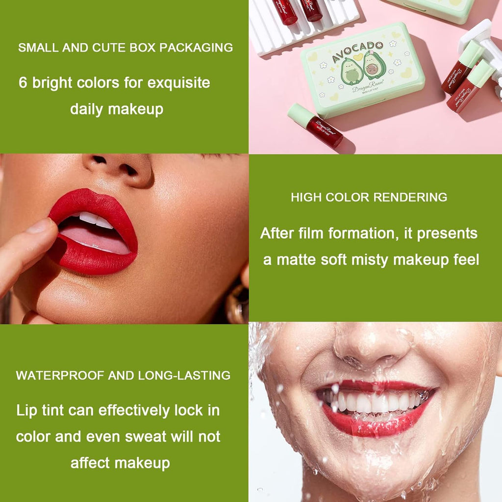 6 Colors Lip Tint Stain Set, Korean Lip Gloss, Mini Liquid Lipstick, Lip Tint Set, Lip Stain Long Lasting Waterproof, Non-Stick Cup, High Pigment, Cute Stuff, Lip Makeup