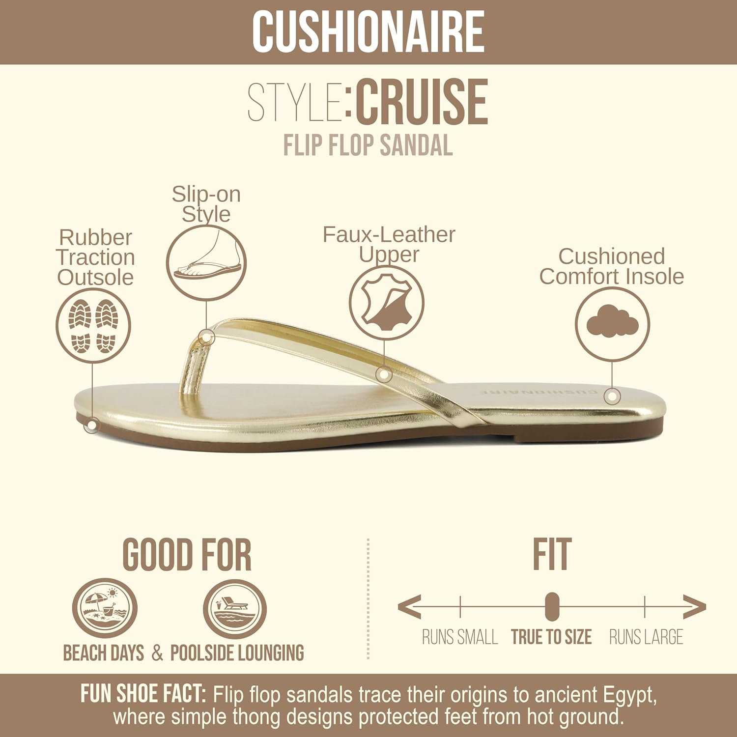 Cushionaire Cruise Lightweight Womens Flip Flops, Comfortable Beach Sandals For Women With Cushioned Footbed & Flexible Slip On Design