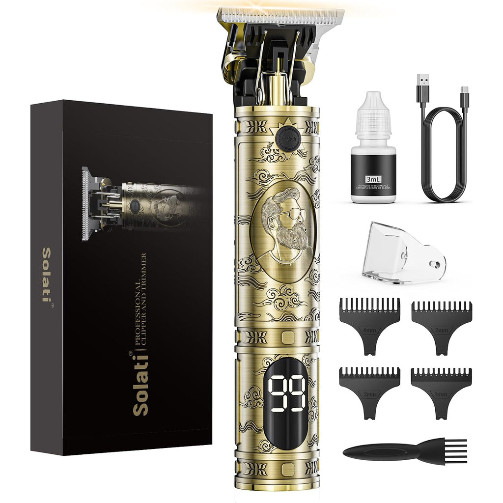 Solati Hair Clippers For Men, Professional Hair Trimmer Zero Gapped T-Blade Trimmer Cordless Rechargeable Edgers Clippers Electric Beard Trimmer Shaver Hair Cutting Kit With Lcd Display Gifts For Men