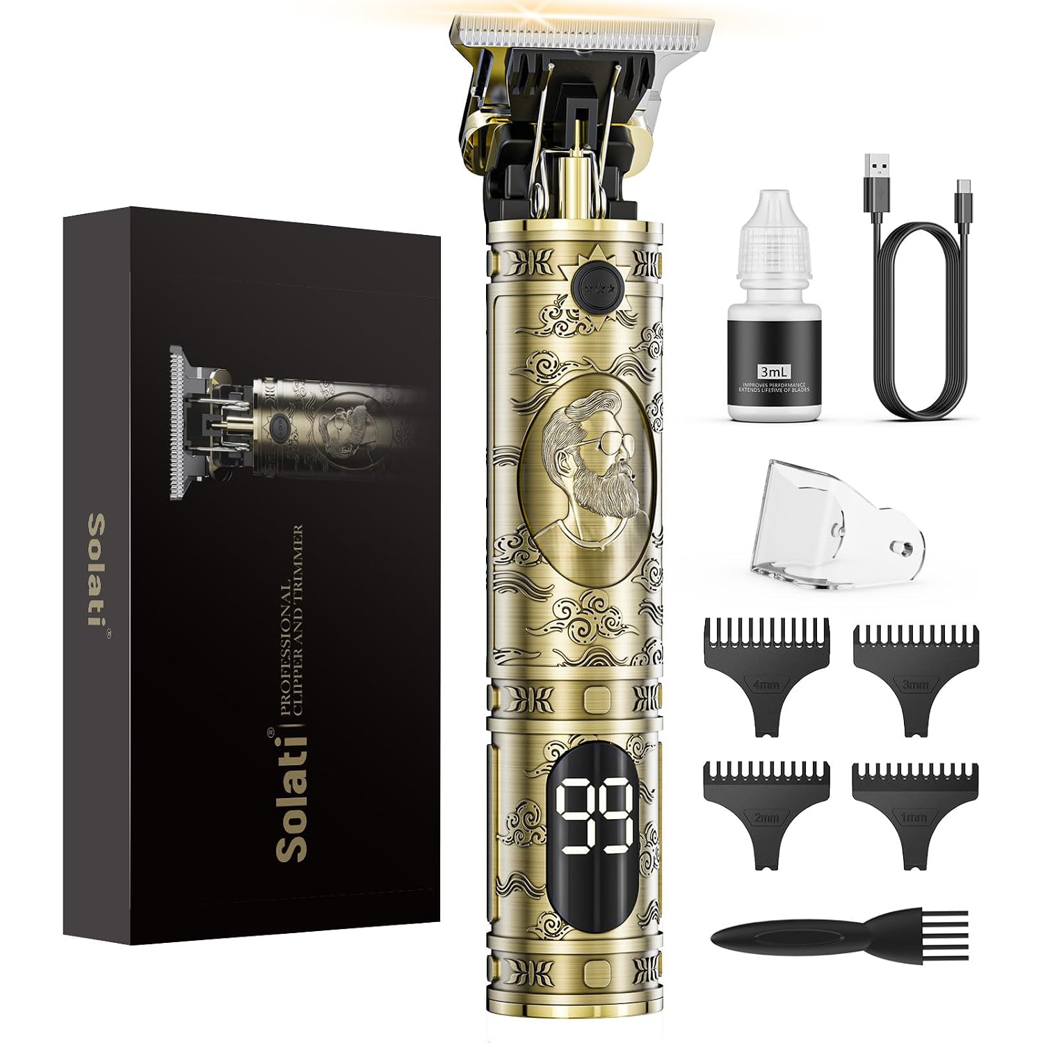 Solati Hair Clippers For Men, Professional Hair Trimmer Zero Gapped T-Blade Trimmer Cordless Rechargeable Edgers Clippers Electric Beard Trimmer Shaver Hair Cutting Kit With Lcd Display Gifts For Men