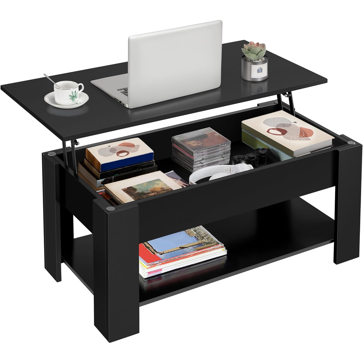 Yaheetech Wooden Coffee Table, Lift Top Coffee Table With Large Hidden Storage Shelf, Lift Tabletop Dining Tables For Living Room, Home Small Space, 38.6In, Black