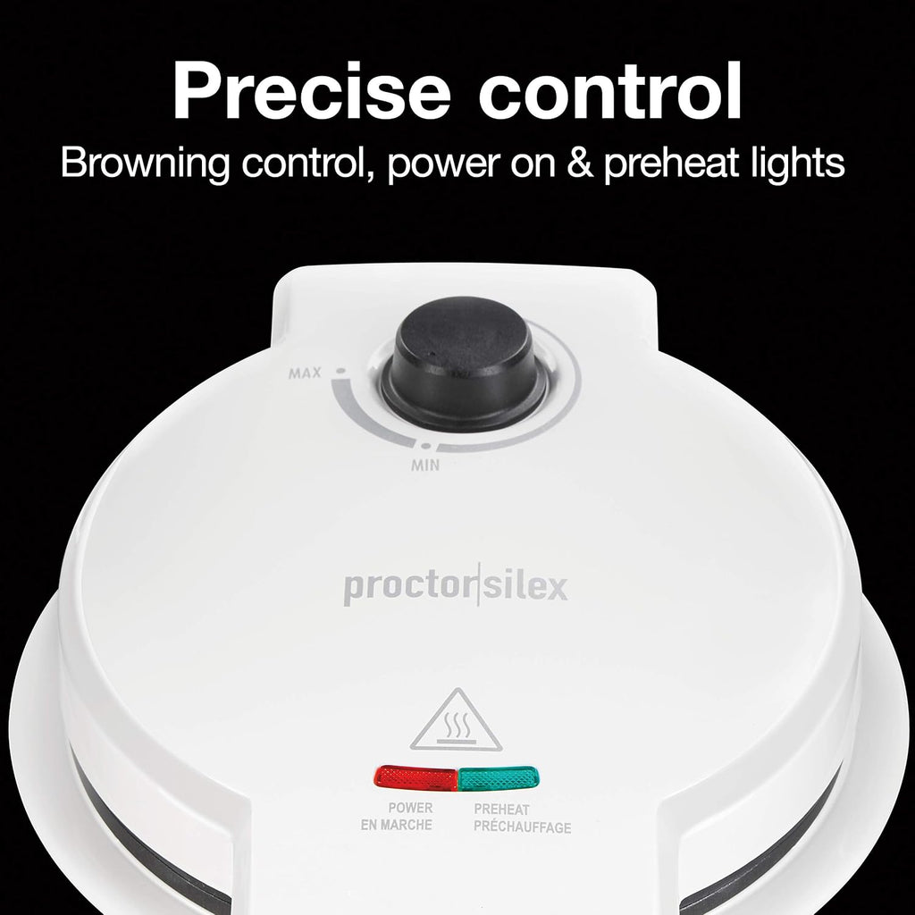 Proctor Silex Waffle Cone And Ice Cream Bowl Maker With Browning Control | Fun And Fast, Cooks In 2-3 Minutes | Includes Cone Shaper Roller & Cup Press | 7.5” Pfas-Free Non-Stick Plates | White