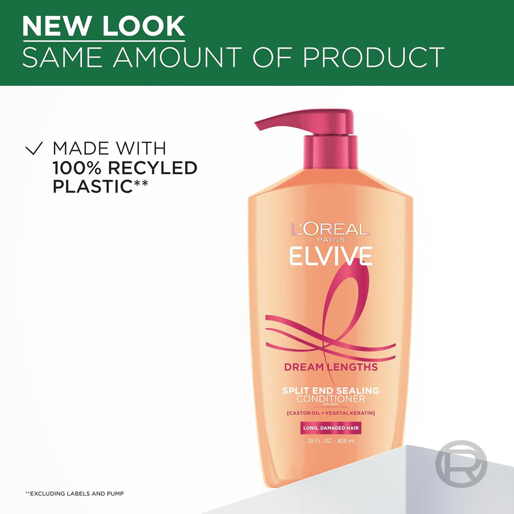 L'Oreal Paris Elvive Dream Lengths Super Detangling Conditioner With Fine Castor Oil And Vitamins B3 And B5 For Long, Damaged Hair, Instantly Detangles To Reduce Breakage With System, 28 Fl Ounce